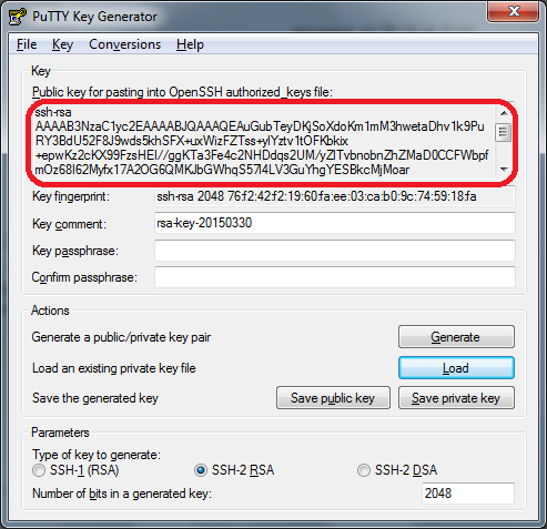 Generate ssh public key putty